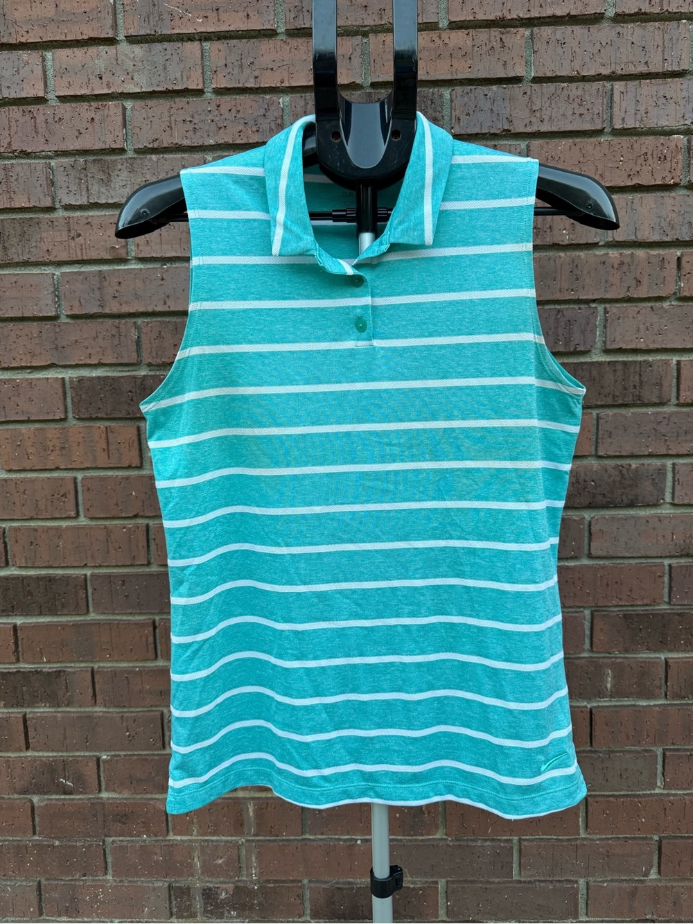Nike Golf Womens Medium Dri Fit Striped Sleeveless Polo Shirt Top Turquoise EUC
